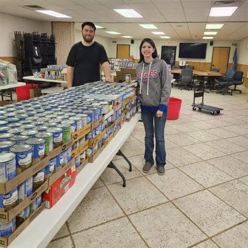 Pallets of canned food for Thanksgiving donation