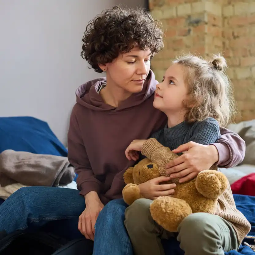 mother and daughter at a homeless shelter